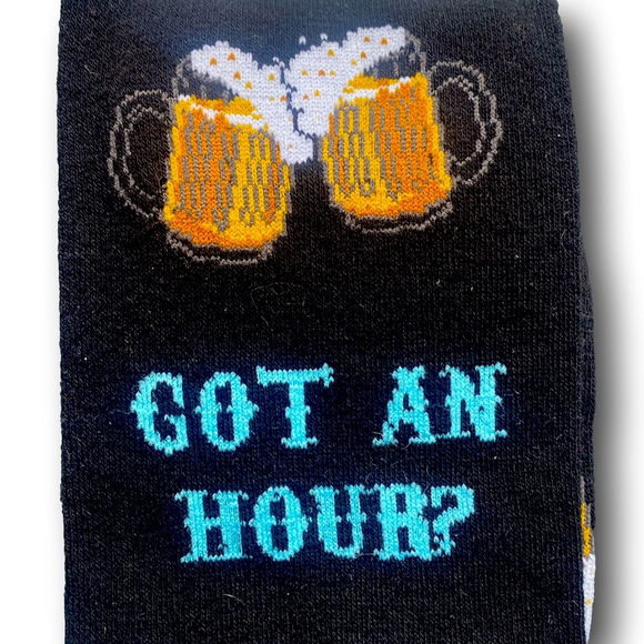 3/$18 Happy Hour Beers "Got An Hour?"" Funny Novelty Crew Socks - NWT - Picture 3 of 4